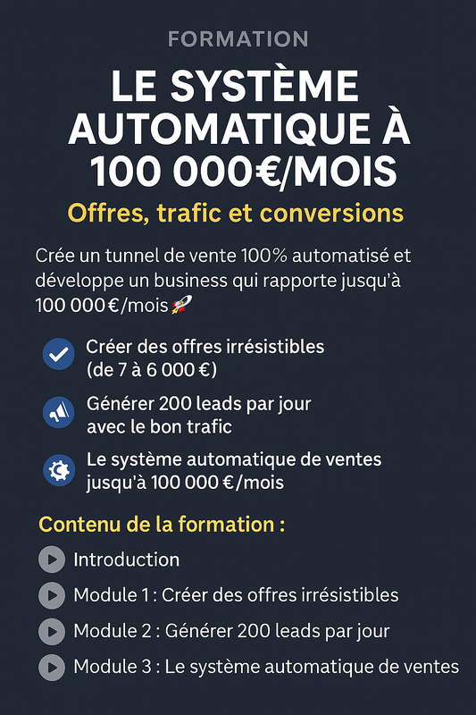 Le système automatique à 100 000 €/mois – Offres, trafic et conversions